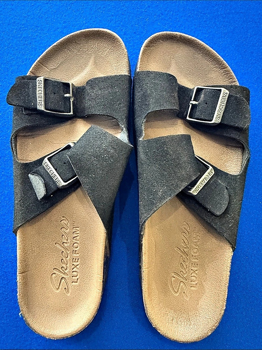 Skechers Ladies Two Strap Sandal Black & Brown Buckle Sandals